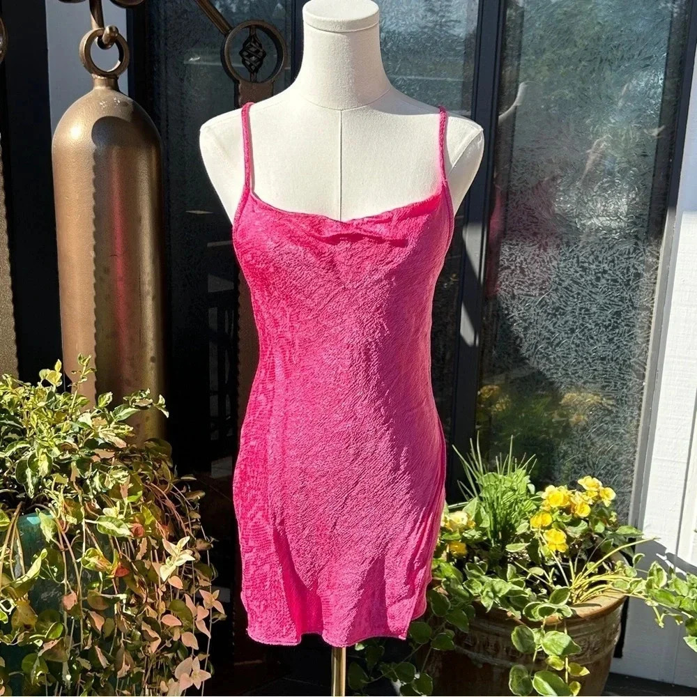 Zara Hot Pink Snakeskin Embossed Strappy Open Back Bodycon Wrap Mini Dress | XS